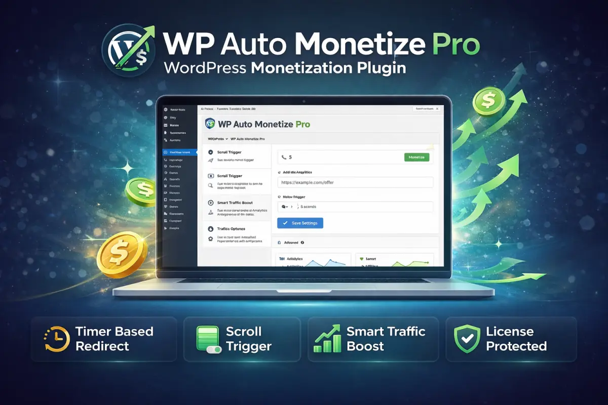 WP Auto Monetize Pro – Smart Redirect & Timer Monetization Plugin for WordPress